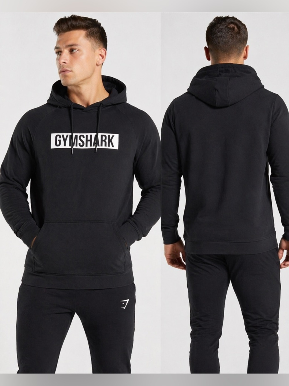 Gymshark Black Hoodie Large Mens Pullover Logo Athleisure Gym Sweatshirt L